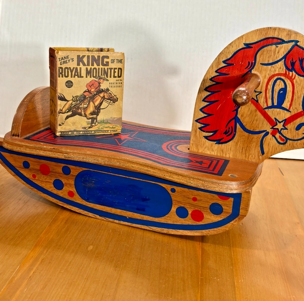 Vintage Wooden Western Rocking Horse Shelf Decor Display Stand Cowboy Nursery