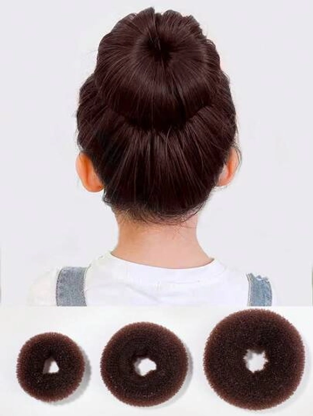 3pcs Bun Making Tools For Brown-haired Girls, Coffee Color Bud Headband Hair Accessories