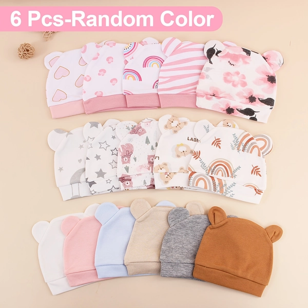Conjunto de 6 gorros para bebé, combinación de colores aleatorios, cómodos y suaves para la piel, aptos para recién nacidos, ideales para 0-3 meses