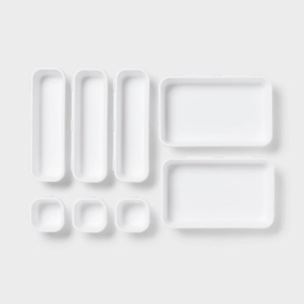 8pc Plastic Drawer Organizer Set White - Brightroom™: Modern In-Drawer Flatware Storage, Multiple Compartments, Dishwasher-Safe