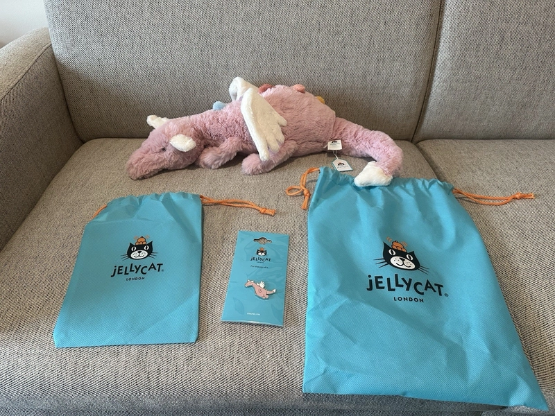 Jellycat Duskrise Dragon &amp; Pin Badge 100% Authentic NWT US SHIP FAST