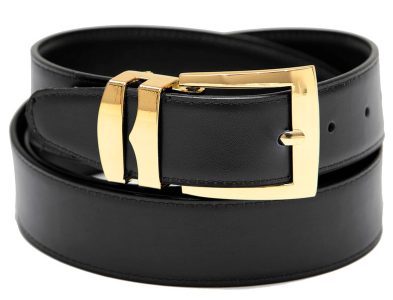 Men's Belt Reversible Wide Bonded Leather Gold-Tone Buckle BLACK / Brown