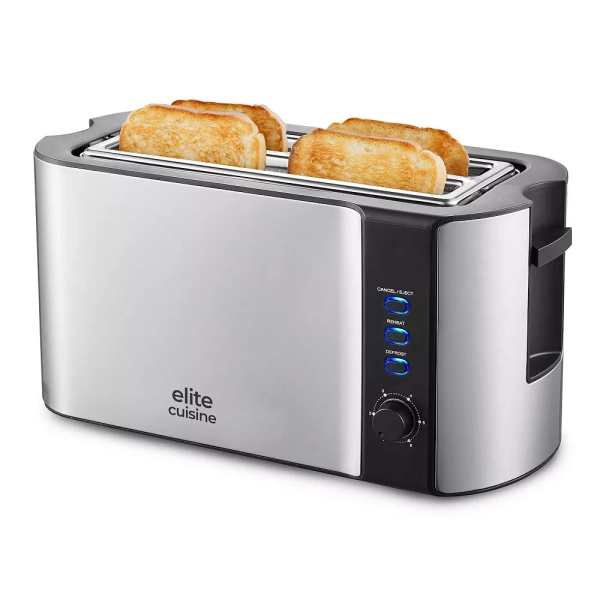Elite Cuisine Stainless Steel 4 Slice Long Slot Toaster