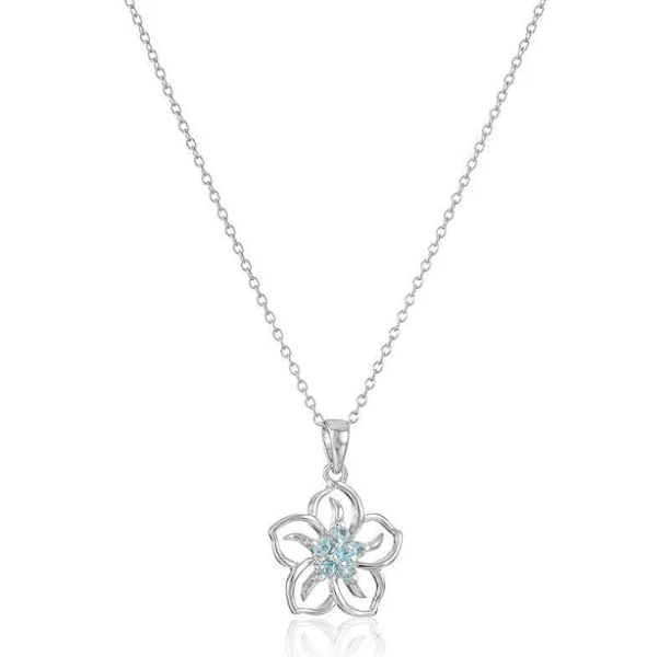 Amazon Sterling Silver Aquamarine Flower Pendant Necklace