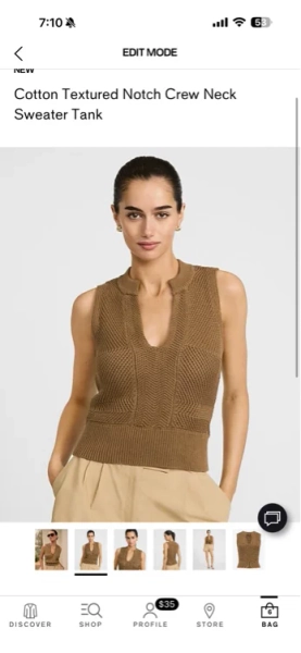 Cotton Textured Notch Crew Neck Sweater Tank