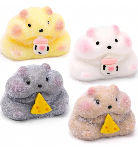 New4PCS Taba Hamster Squishy Squeeze Toys, Cute Squishies, Stress Relief For Kids' Parties, Family Pinch Toys, Fidget Squishies For Adults & KidsTruck