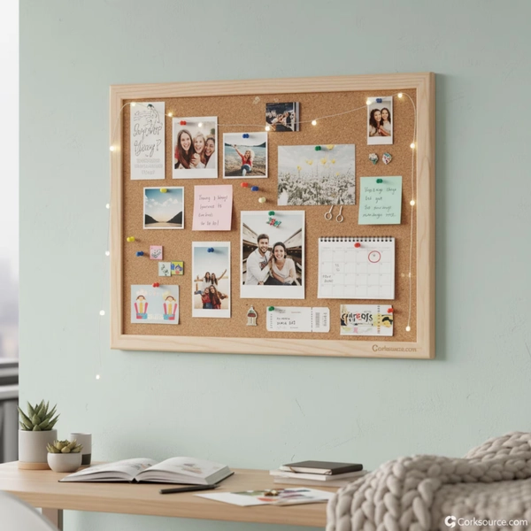 Natural Cork Bulletin Board, Portuguese Pin Board, Wood Frame Office Decor
