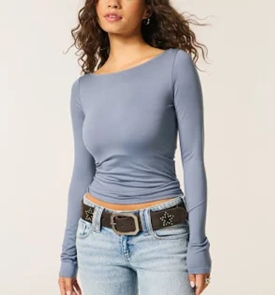 Seamless Long-Sleeve Slash-Neck Top
