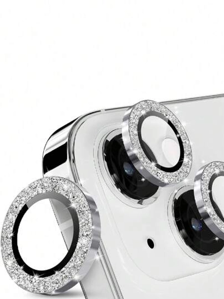 3pcs Glitter Camera Lens Protector Film For IPhone 16/15/15 Plus, 9H Hardness Scratch-Resistant, Fashion Accessories Compatible With Phone Case (Silver Glitter) Applicable To Daily Shield, Office, Home Sparkling Crystal Phone Camera Cover Waterproof Shockproof Anti-Fall Anti-Fall Anti-Fingerprint Full Cover