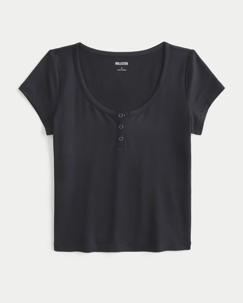 Smooth Seamless Fabric Short-Sleeve Snap Henley