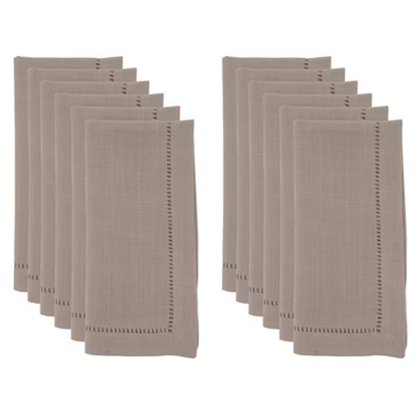 4pk 20"x20" Hemstitched Design Border Dinner Napkins Taupe - Saro Lifestyle: Solid Polyester Kitchen Textiles