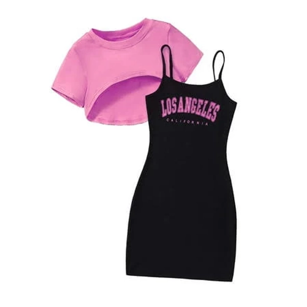 Girls Letter Printed Two Piece Dress