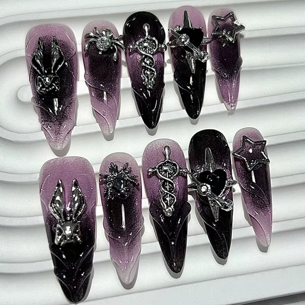 10 Pieces Y2k Halloween Punk Dark Handmade Press On Nails Spicy Girl Sweet Cool Bunny Spider Star Fake Nails Detachable Manicure - AliExpress 
