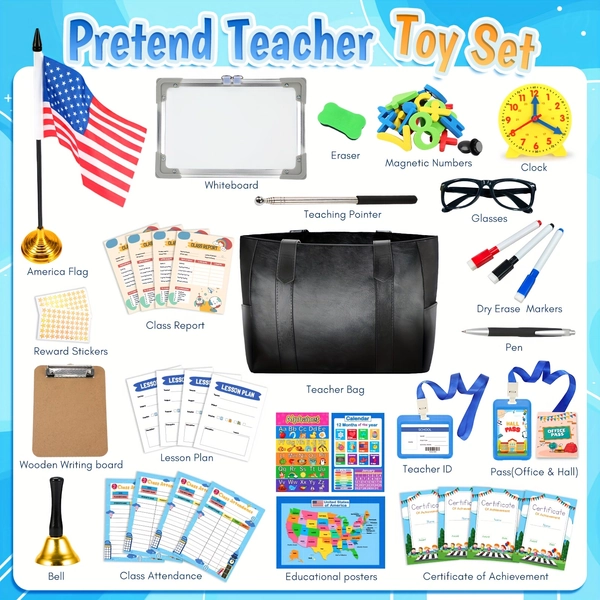 Teacher Role Play Kit, Play School Set For Kids Girls, Complete Classroom Simulation Set With Teaching Accessories For Children Ages 4-12, Ideal Christmas And Birthday Gifts