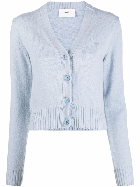 AMI Paris Ami De Coeur V-neck Cardigan | Blue | FARFETCH