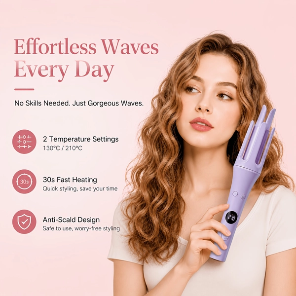 [Auto Hair Wand] Automatic Hair Curler, 32mm Rotating Curling Iron with 3 Temp Settings, Computer Numerical Control, Professional Auto Hair Wand for Long Hair, Anti-Scald Design for Loose Waves & Beachy Curls, Salon Hair Styling Tools