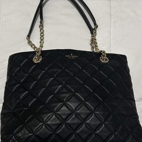 Kate Spade New York black quilted leather tote bag...