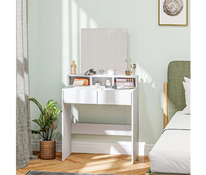 HOMCOM Toucador Aparador com Prateleira Ajustável 2 Portas Sistema Anti-Tombo e Pés de Madeira de Pinho para Sala de Jantar Corredor 78x40x77,5 cm Carvalho