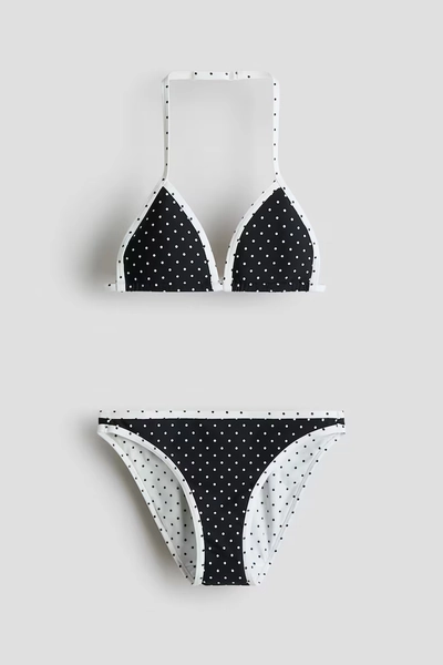 Bedruckter Triangel-Bikini - Schwarz/Weiß gepunktet