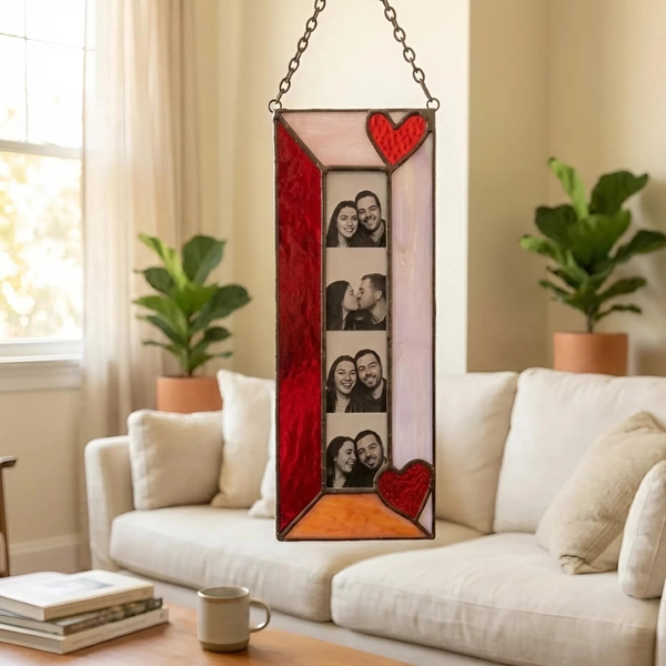 Stained Glass Photobooth Strip Frame 2x8 – Valentine Couple Gift, Handmade Suncatcher Photo Booth Strip