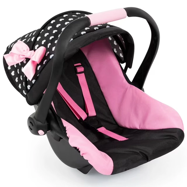 Bayer Design Dolls: Deluxe Car Seat: Hearts Black & Pink - Pretend Play Accessory For Dolls/Plushes Up To 18", Ages 3+