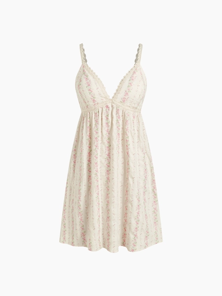 Baumwollmischung V-Ausschnitt Blumen-Midikleid