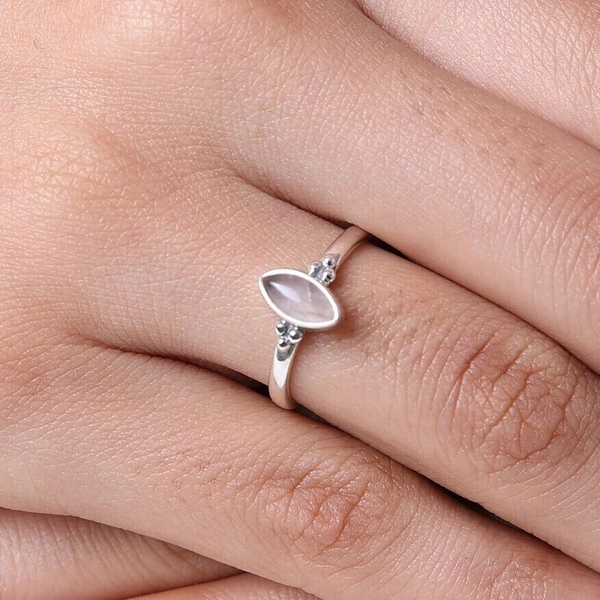 Natural Rose Quartz Ring 925 Solid Sterling Silver / Pink Gemstone  Ring / Cabochon Jewelry / Healing Crystal Ring / Handmade Ring