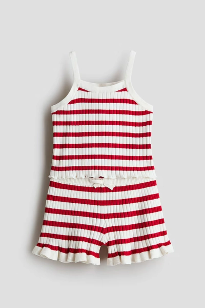 2-Piece Rib-Knit Set - White/red striped