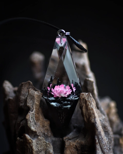 Wood resin pendant Handmade jewelry Glow in the dark Resin jewelry