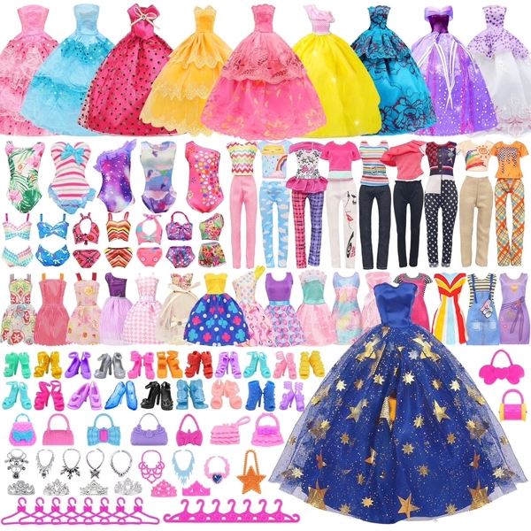 101 Pcs Doll Clothes and Accessories Ramdom Style Gift Box Package, 5 Wedding Gowns 2 Fashion Dresses 2 Casual Outfit 2 Swimsuits 67 Accessories for 11.5 inch Doll Clothes for Age 3-10 - Walmart.com