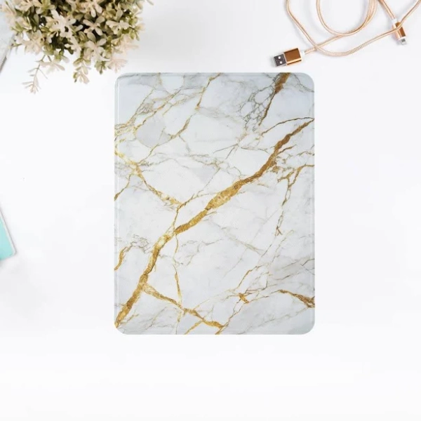 White Marble iPad Case Gold Stone cover for iPad Air 5 iPad 10 10.9 2022 iPad Pro 12.9' 2021 Pro 11 2022 iPad A2377 iPad 10.9