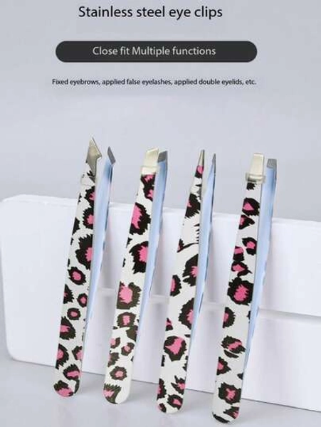 4pcs New Leopard Print Beauty Tweezers Set, 4 Professional Chucks, Easily Create Delicate Eyebrows And Perfect Makeup, 3D Stereo Precise High Precision Anti-Static Eyelash Extension Curler, It Is A Practical Item For Beauty Lovers To Enhance The Exquisiteness Of Makeup