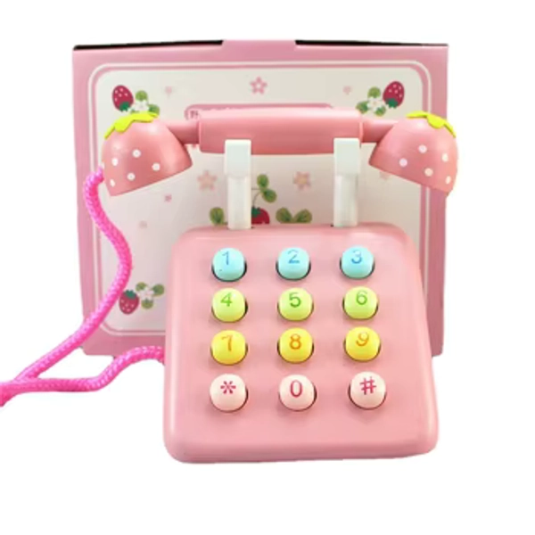 Wooden Role-Playing Strawberry Pink Simulation Telephone