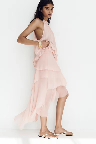 Tiered Chiffon Skirt - Light pink