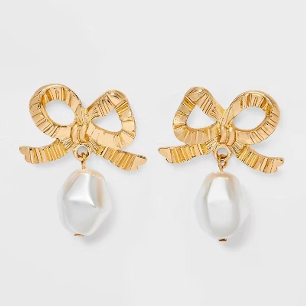 Pearl Dangle and Bow Earrings - A New Day™ Gold/Pearl