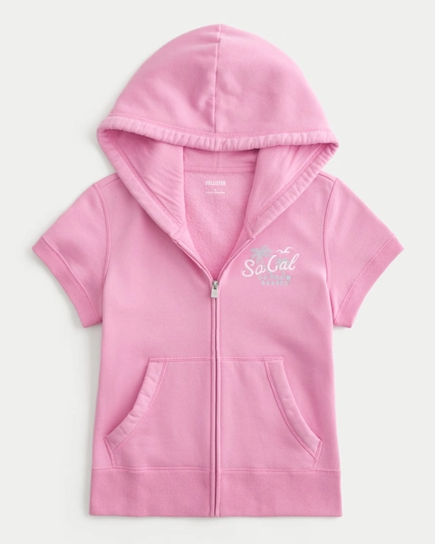 Hollister Feel Good Short-Sleeve Logo Graphic Hoodie