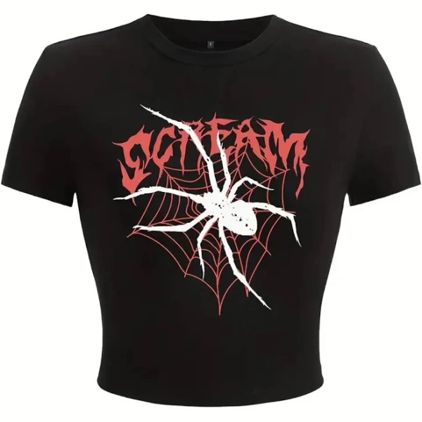Y2K Spider Graphic Short Sleeve Crop Top