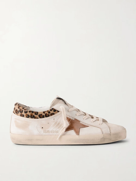 Super Star calf hair and suede-trimmed distressed leather sneakers - off-white - IT35