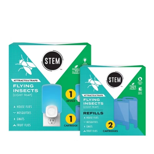 STEM Flying Insect Light Fly & Gnat Trap Starter Kit - 1 Light Trap + 1 Cartridge + Flying Insect Light Fly & Gnat Trap Refill - 2 Cartridges
