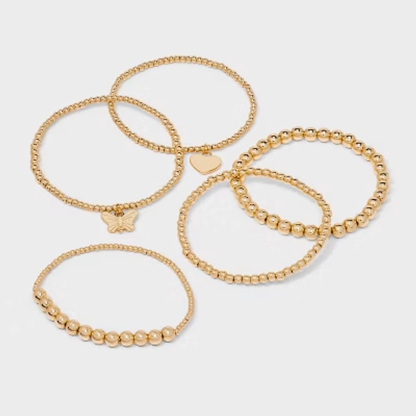 Butterfly and Heart Charm Stretch Bracelet Set 5pc - Wild Fable™ Gold
