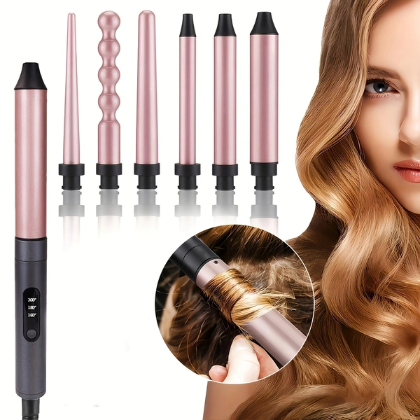 US Standard Professional Hair Curling Wand Set, 6-in-1 Curling Iron, Dual Voltage Curler, Instant Heating, Temperature Adjustable, Includes Wave Loop and Replaceable Barrels, Christmas Gift Edition, The Best Gift