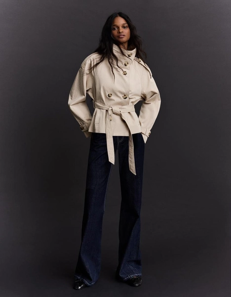 Funnel neck trench jacket