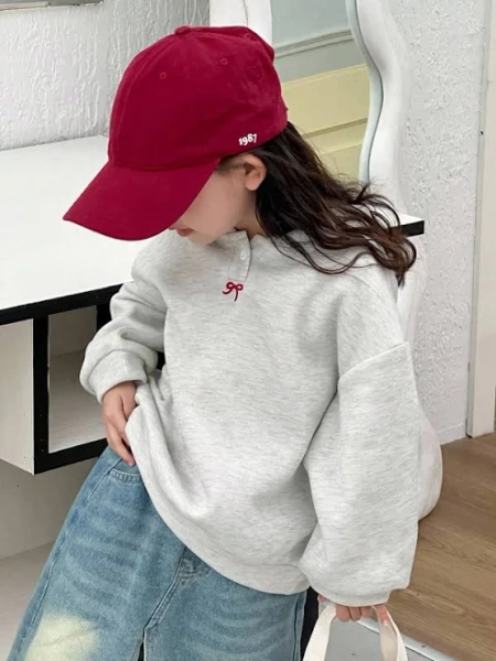 Children's Casual Loose Fit Drop Shoulder Bow Hoodie
