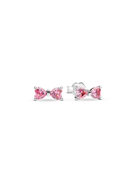 Sparkling Pink Bow Stud Earrings