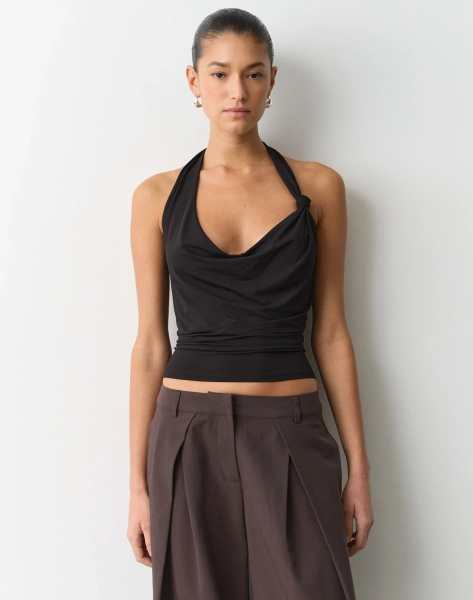 Knot Cowl Neck Halter Top