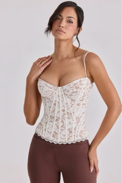 Rania Vintage Ivory Floral Lace Corset Top