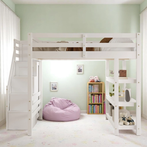 Loft Bed With Built-In Wardrobe And Shelves | Wayfair