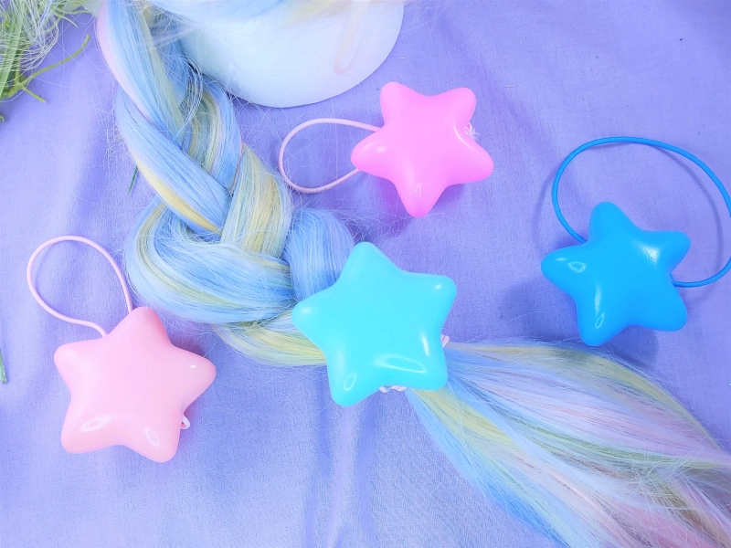 Puffy Star Hair Tie: Kawaii Pastel Fashion - Thick Hair Accessory