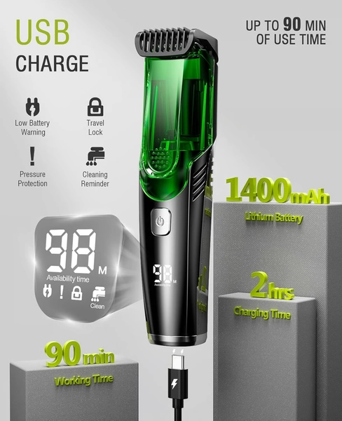 Built-in Vacuum Trimmer for Mustache, Sideburns, Facial Hair, Rechargeable, IPX6 Waterproof, 2 Comb, Comfort face 2in1 Electric Razor rechargeable men 2025 ornament