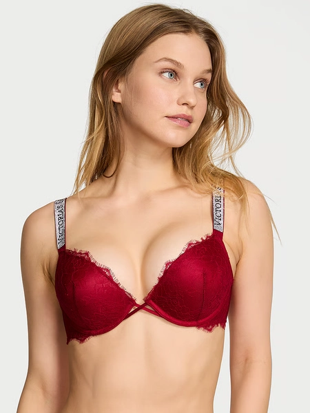 Reggiseno push-up 2 taglie in più in pizzo con rose e spalline luccicanti Bombshell